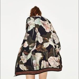 ZARA LONGLINE FLORAL BOMBER JACKET